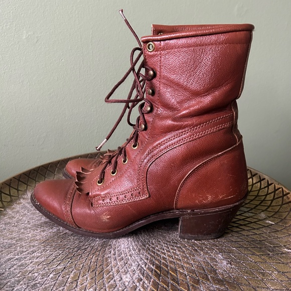 Women's Brown Leather Lace-Up Boots - Picture 4 of 8